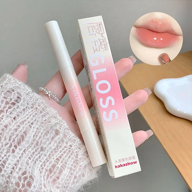 Kakashow Mirror Watery Lip Gloss Iron Brush Head Jelly Moisturizing Lip Tint Lipstick Nature Nude Lips Makeup Cosmetics
