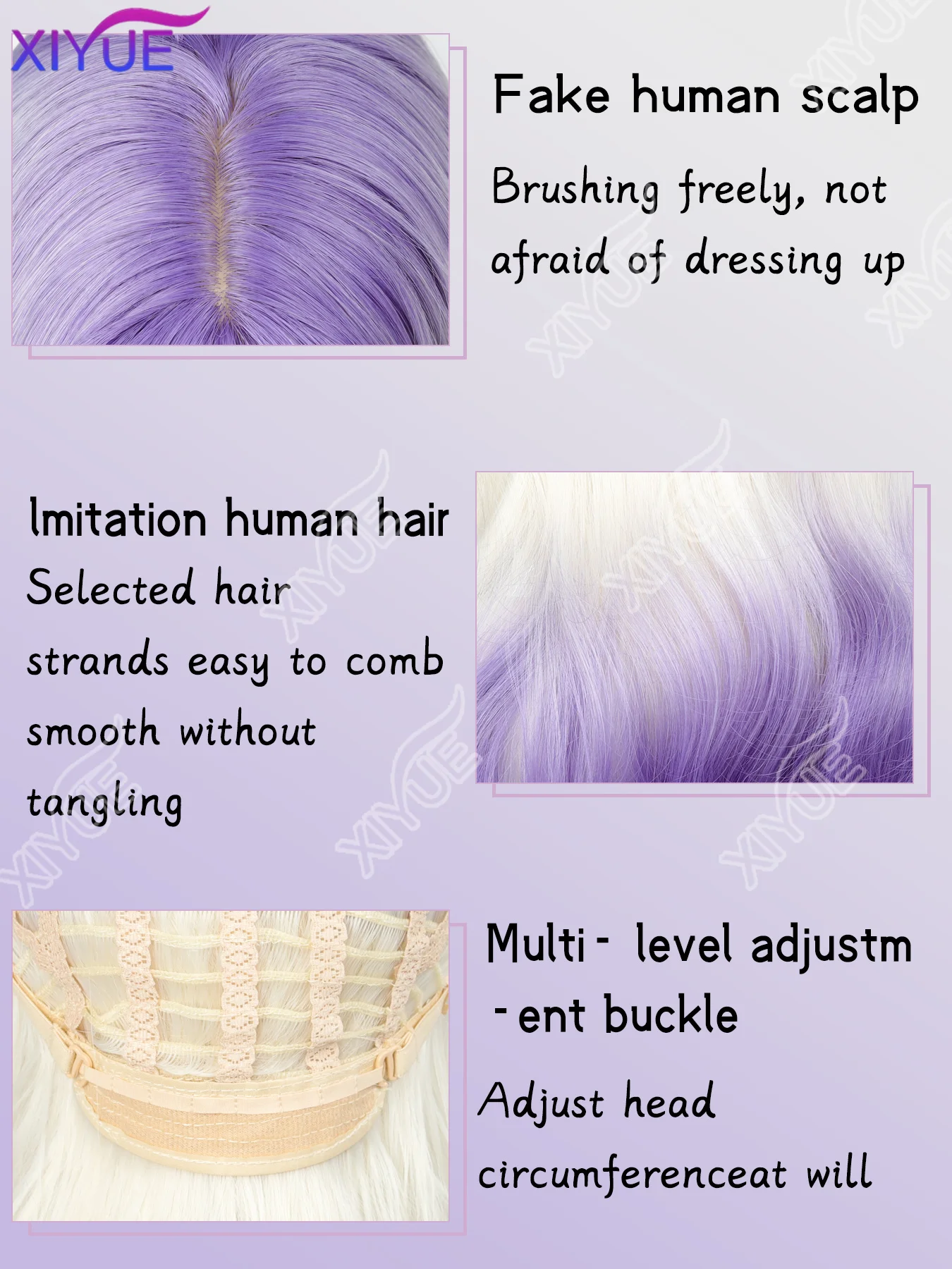 XIYUE Synthetic Long curly hair Lolita Wig with Bangs Wig Girl Cute white gradient purple Cosplay Party Halloween Harajuku Wig