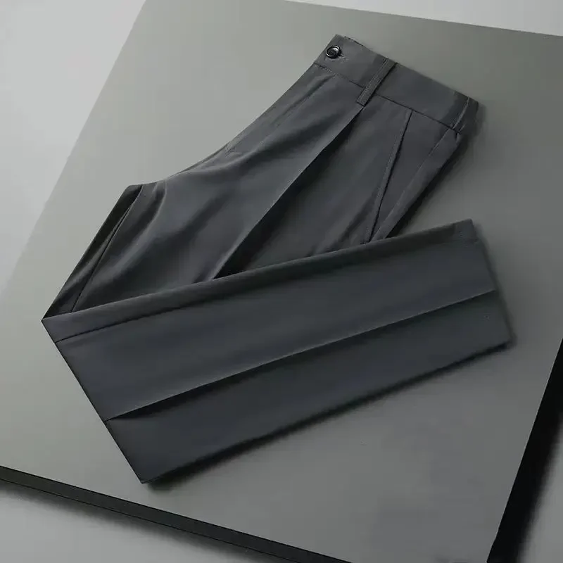 thumbnail image 1 of Pantalones de traje holgados de negocios de corte entallado para hombre de Fluid Social Tailoring, pantalones drapeados con 9 cortes grises y trenzados para hombre, pantalones de lujo económicos, 1 of 5