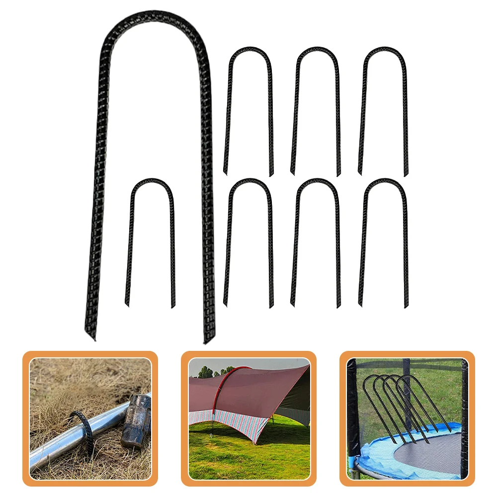 

8 Pcs Heavy Duty Trampoline Stakes Shaped Ground Outdoor Anchors Multi-function Tent U-shaped Wood Pile Windproof Camping