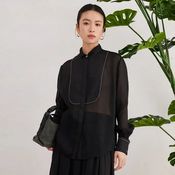 K3035W Luxury Women's Clothing 75% linen 25% silk Ladies Blouse