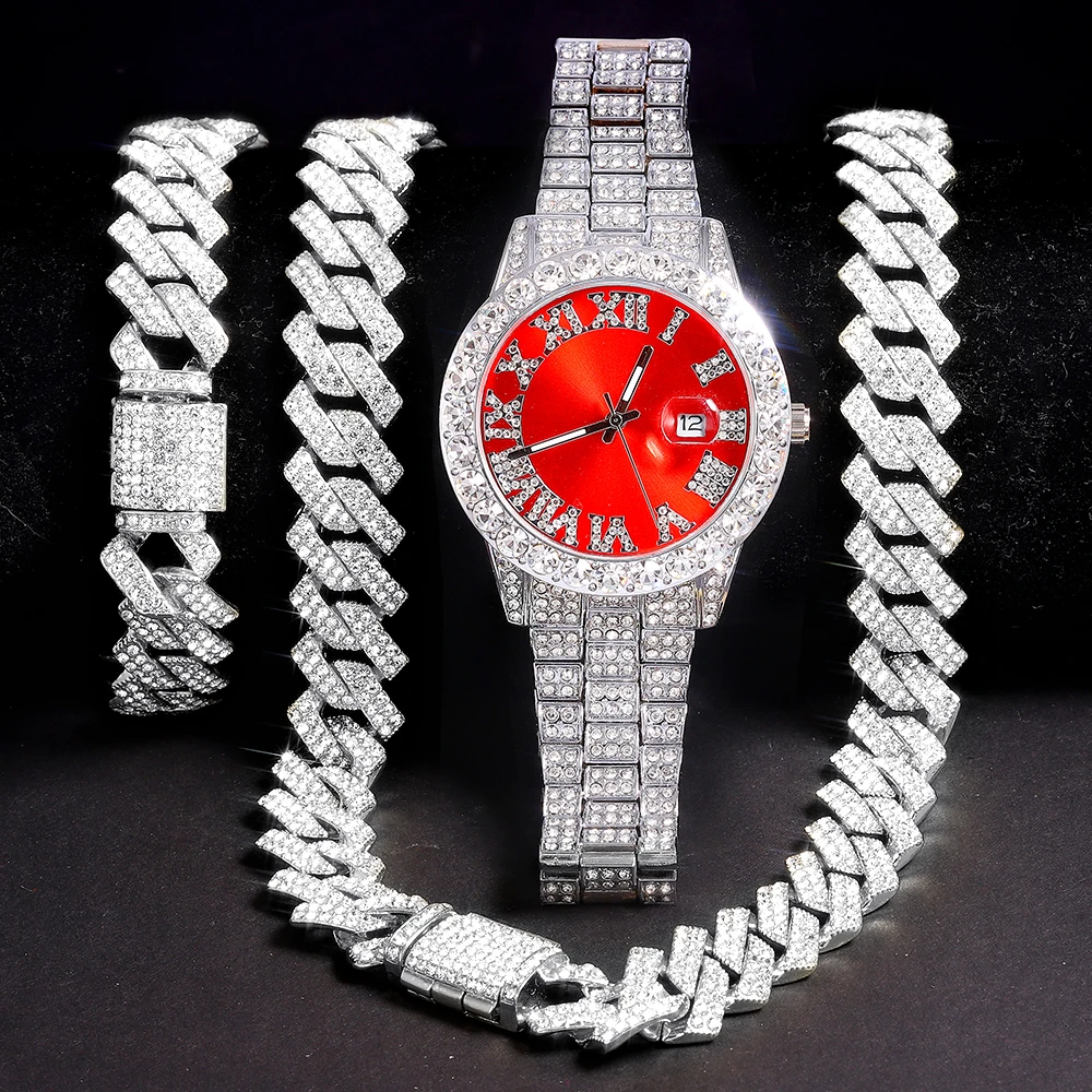 Collar + reloj + pulsera Hip Hop rapero cadena cubana Color dorado con ...