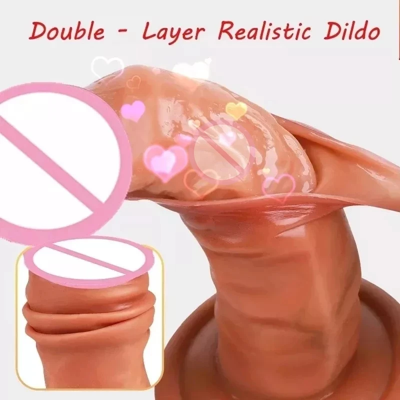 Double-layer Soft Realistic Dick Big Dildo With Suction Cup Real Skin Feeling Huge Penis Erotic Sex Toys For Women Masturbation