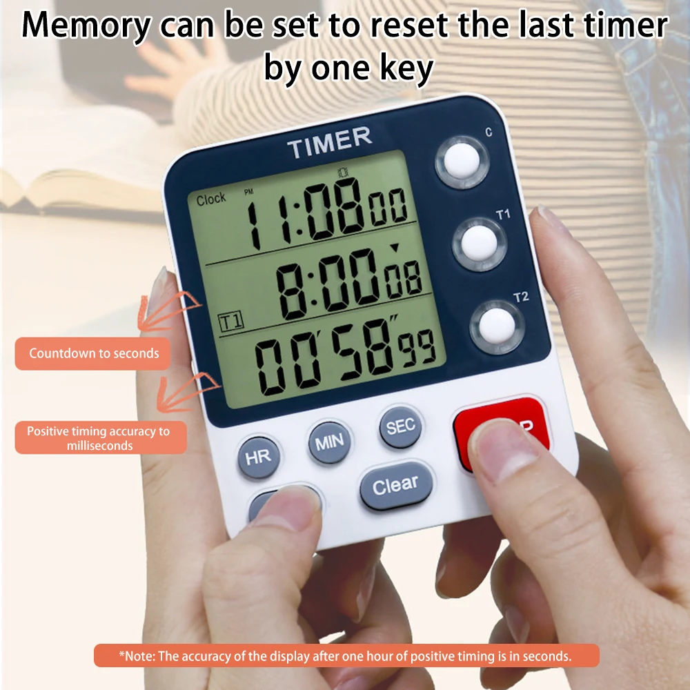 3 Channels Kitchen Timer 100 Hours Countdown Timer For Shower Study Stopwatch 3-Alarms Reminder Clock with Bracket/Magnet/Hole 4
