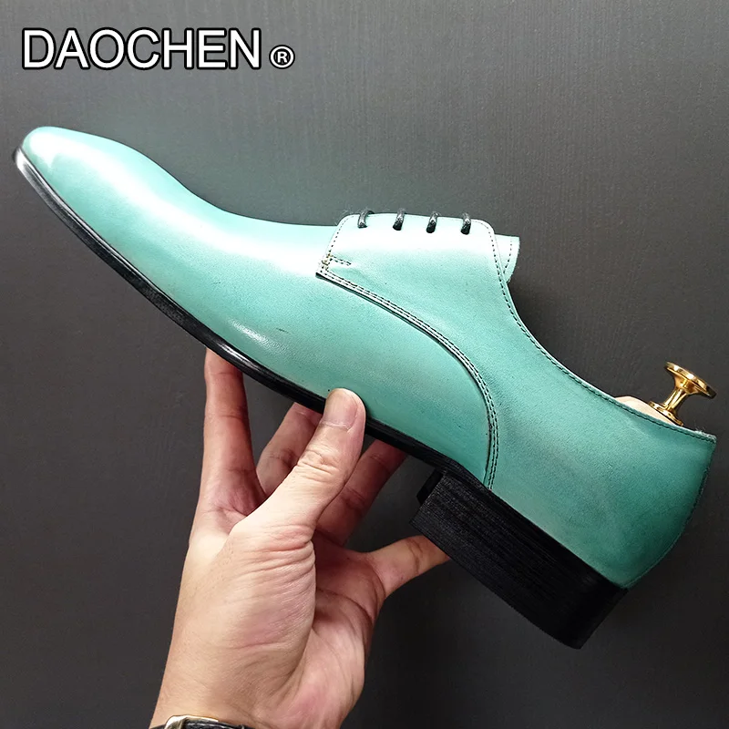 Men's Pu Leather Shoes Light Green Lace-up Pointed Dress Office Business  Shoes | eBay