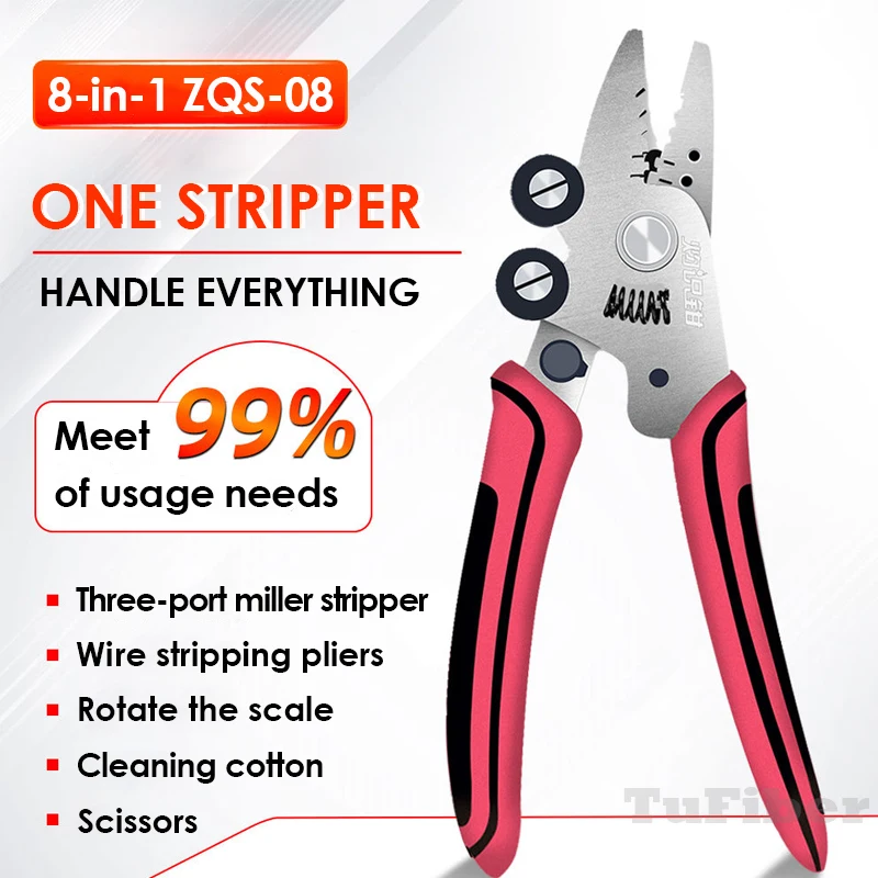 

ZSQ-08 Signalfire Fiber Optic Stripper Professional 8 in 1 Multifunctional Miller Pliers Stripper Scissors Cleaning in One