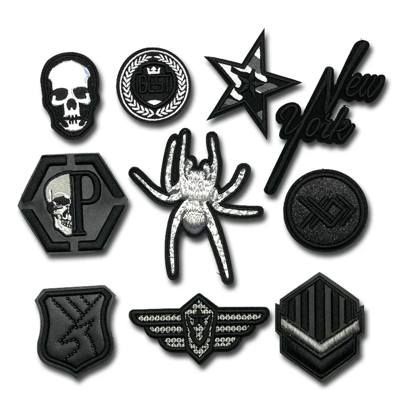 3D Leather Skull Black Sewing Embroidery Patches for Clothing Biker Decorative Clothes Patch Applique Sew on Applications