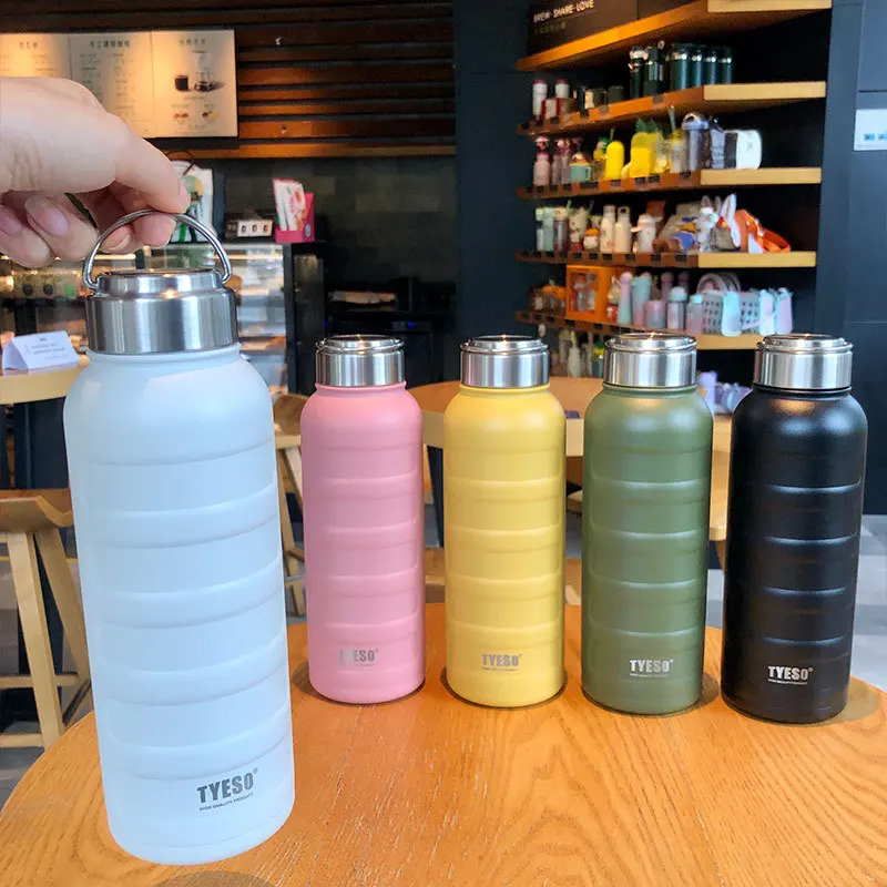 750/1000ML TYESO Water Bottle Double Wall Insulated Stainless Steel Thermos With Handle Lid Copo Termico Botella De Agua Termo