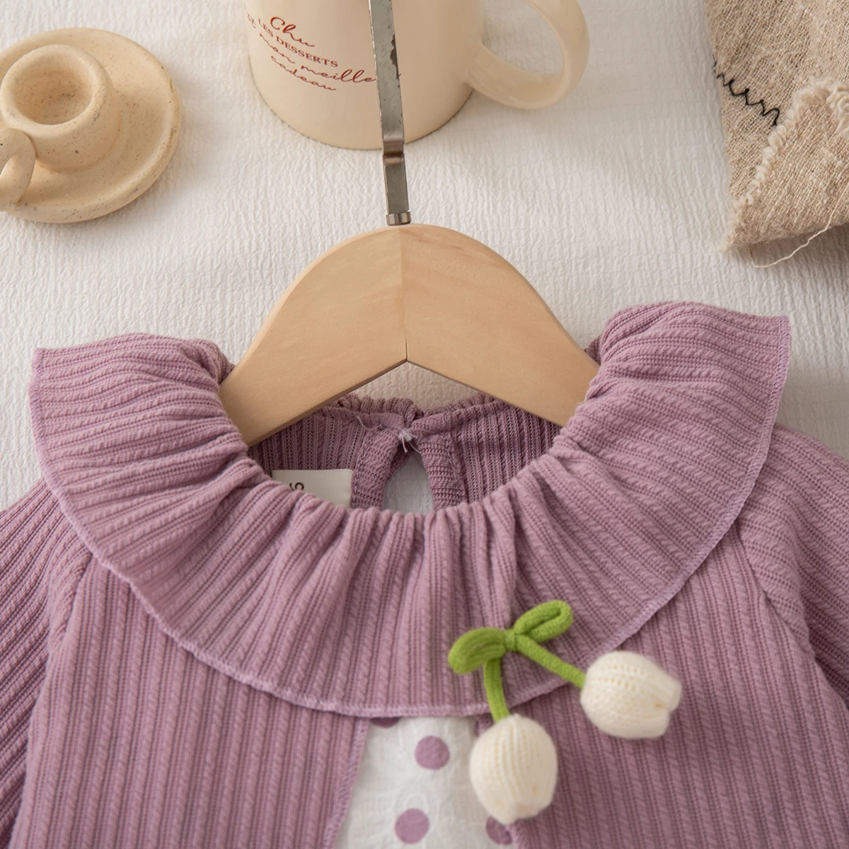 Frühling Herbst Kleinkind Mädchen Stricken Langarm Kleid Rot Polka Dot Print Mesh mit Schleife Prinzessin Kleid Mädchen Party Kostüm – Detail 5