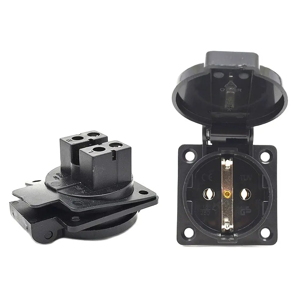 1pc Waterproof Dustproof Industrial Safety Power Outlet - Black Blue, 16A Type E/F