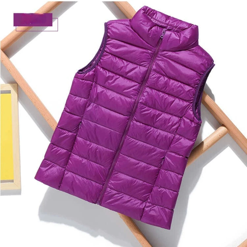2021 New Lightweight Solid Color Women's Down Vest Short Vest Standing Collar Vest Lightweight 90% White Duck Down Coats Jacket 2