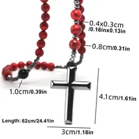 Perles turquoise rouge naturelles de 8 mm avec pendentif croix en hématite pour hommes et femmes 2