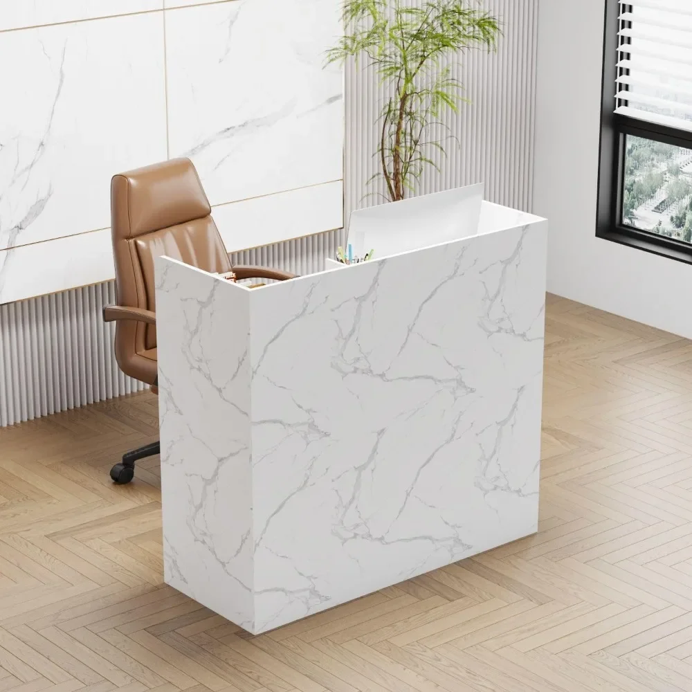 Reception Desk Counter Desk for Checkout & Retail, Front Reception Counter with Large Storage, Silver Tapes