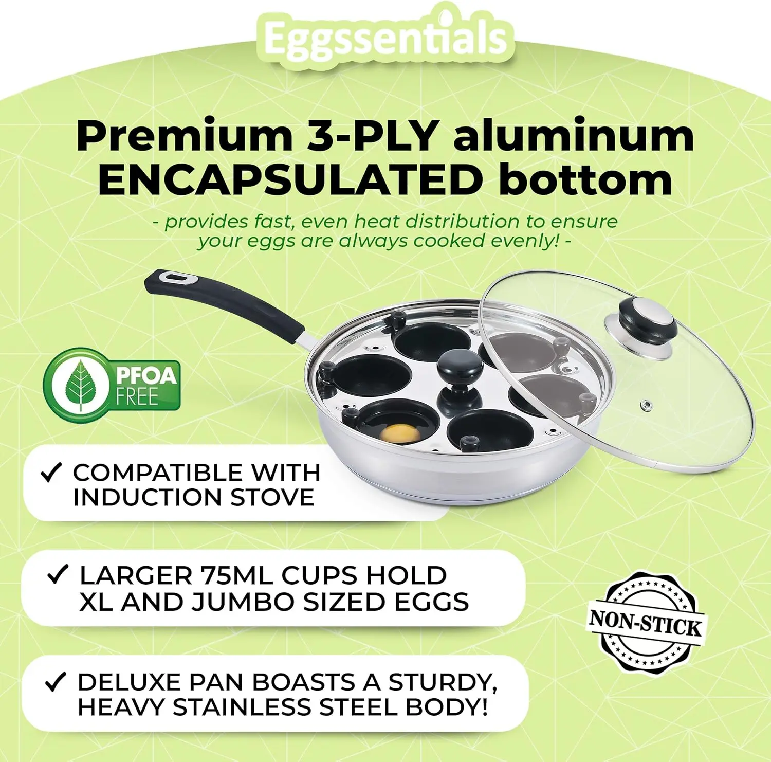 Poached Egg Maker Stainless Steel Egg Poacher Pan Food Grade Safe 5