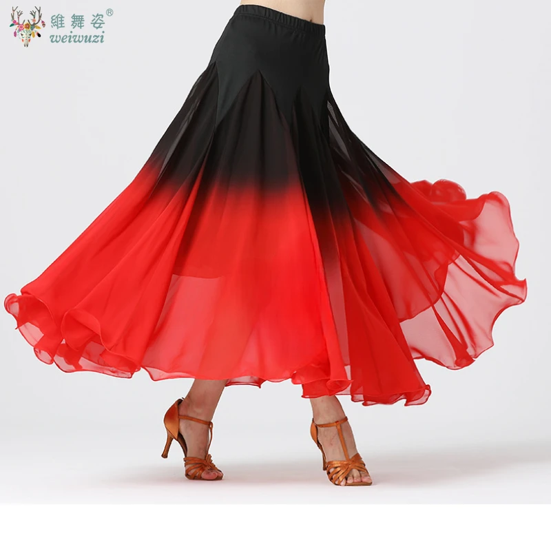 Modern Flamenco Waltz Ballroom Dance Performance Costumes Cotillion Long Bustier Gradient Color Dancing Skirt with Large Hemline