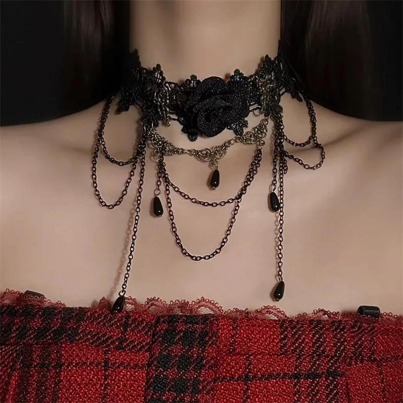 Gothic Feather Fringe Choker Necklace - Multi-Style Lace Collar with Bohemian Elegance, Y2K Statement Piece for Women