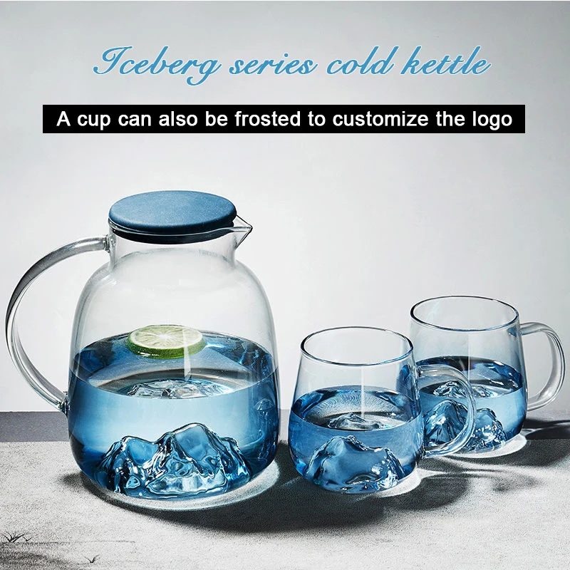 

(Can Engrave Logo) 1700ML Iceberg Household Glass Cold Kettle, Thickened Large Diameter Juice Jug, Heated Teapot, Coffee Pot