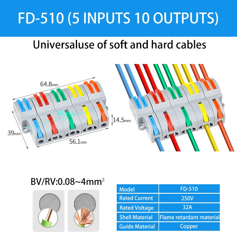 Conector, Conexão Elétrica Rápida, Shunt Fios Conectores, SPL-412, SPL-515