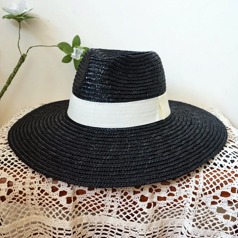 

Classical Black Straw Hat Big Brim Summer Fedora Hats Men Women Panama Hat Sun Hat Church Party Performance Hat Boater Beach Hat
