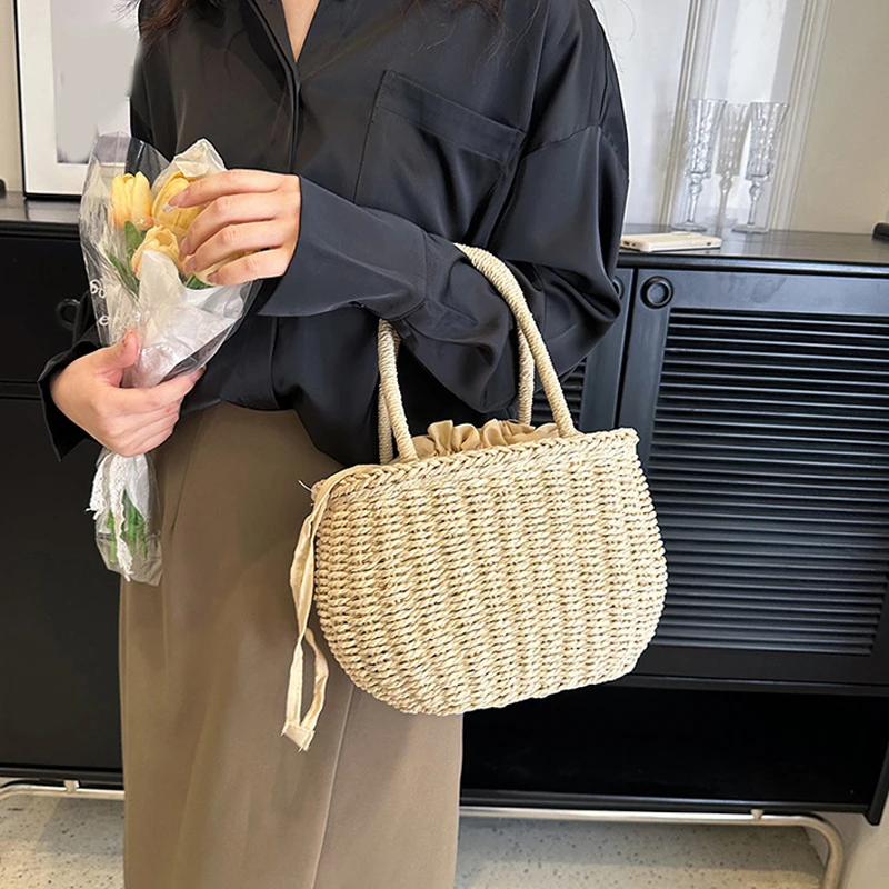 Summer Straw Bag Women Large Capcity Handle Bag Handmade Weave Totes Bag Trendy Rattan Beach Bags Fashion Vacation Bags