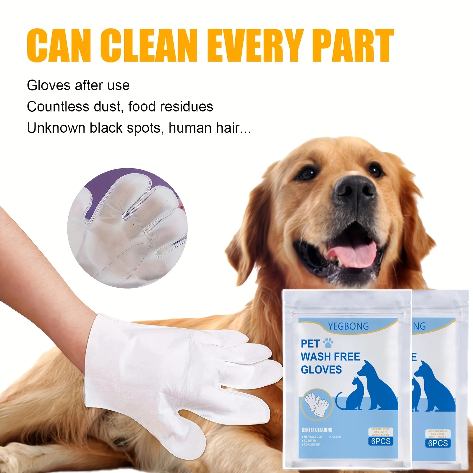 Pet Cleaning Gloves,All Breed Sizes,Hygienic Easy to Use, Convenient and Practical,with Effectively Remove Hair and Dirt for Pet