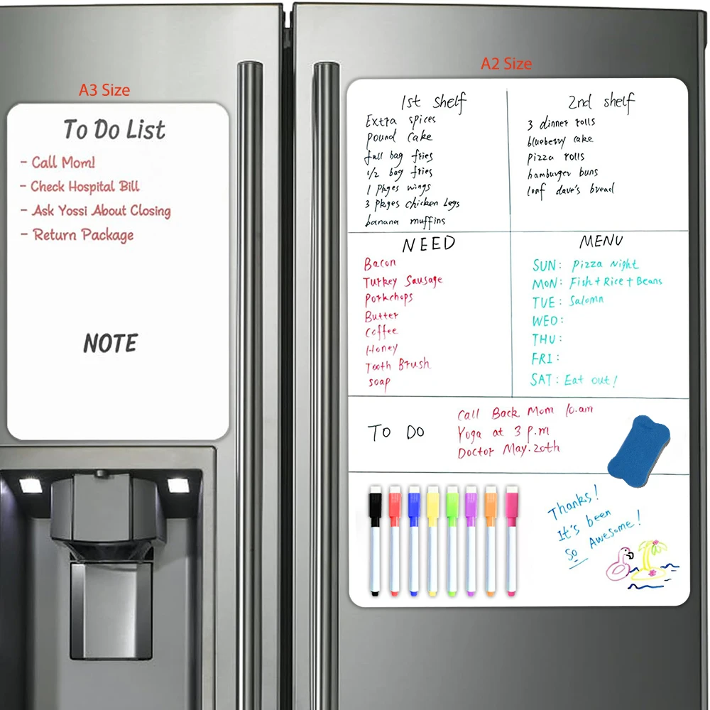 Magnetic Dry Erase Whiteboard A2/A3 Size For Fridge