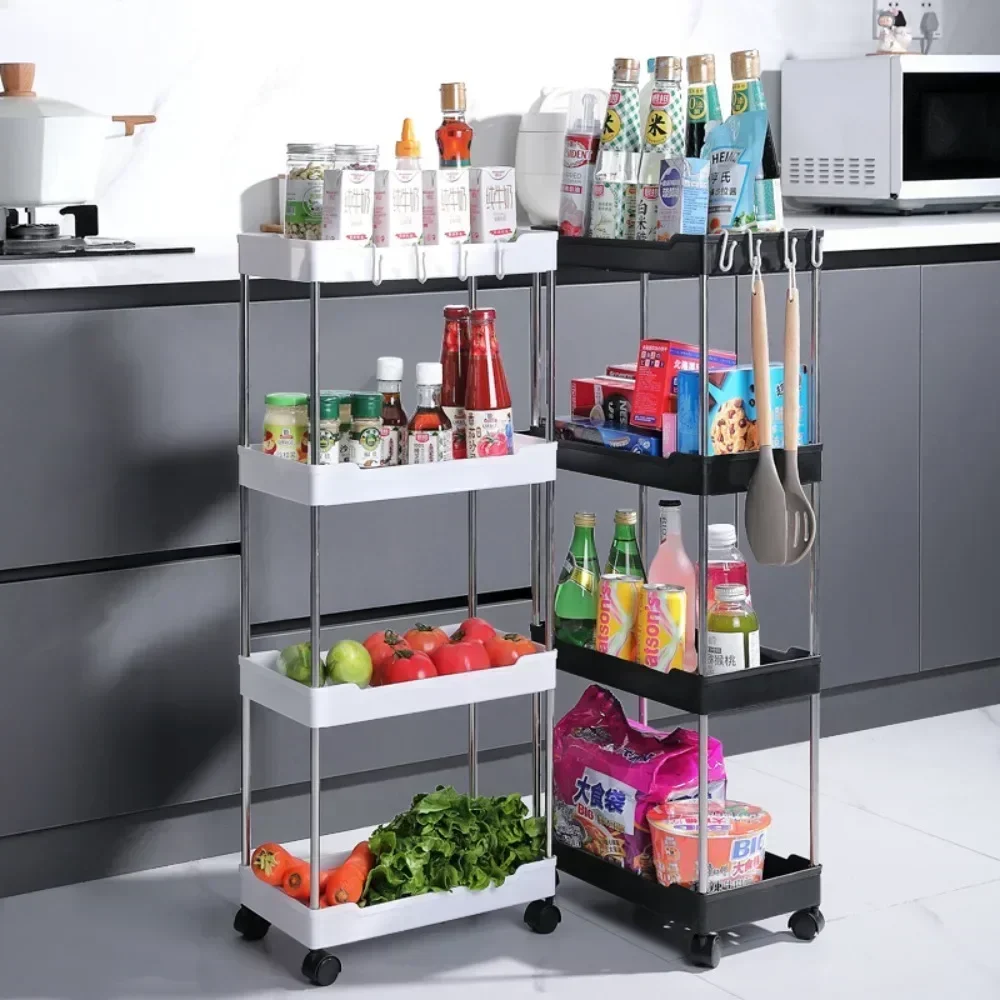 Bathroom Storage Rack 3/4 Layer Rolling Utility Cart Multi-purpose