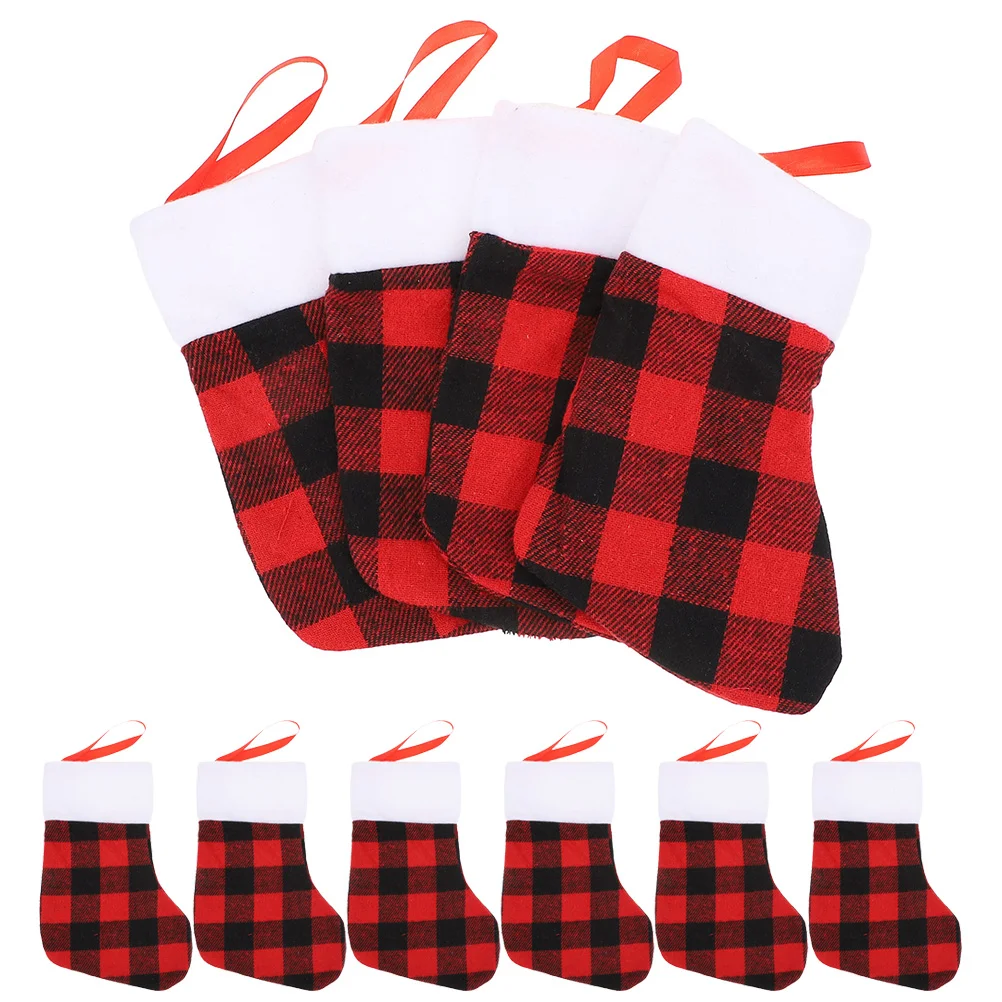 

10 Pcs Cloth Stocking Decor Xmas Decoration Pouch Christmas Sock For Fireplace Lattice