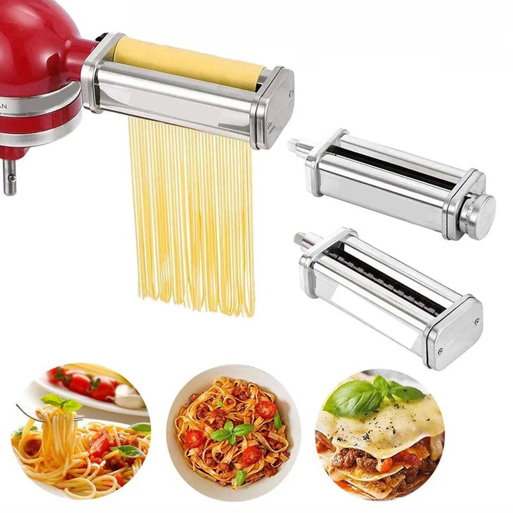 Pasta Maker Attachment 3-in-1 Pasta Roller Cutter Parts Noodles Press Machine Compatible with KitchenAid Stand Mixers