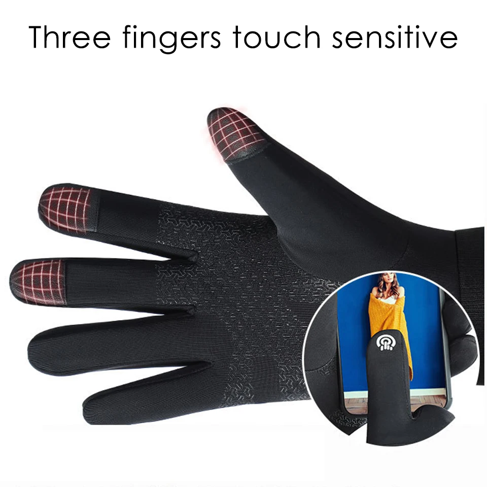 Men Winter Waterproof Cycling Gloves Outdoor Sports Running Motorcycle Ski Touch Screen Fleece Gloves Non-slip Warm Full Fingers 2
