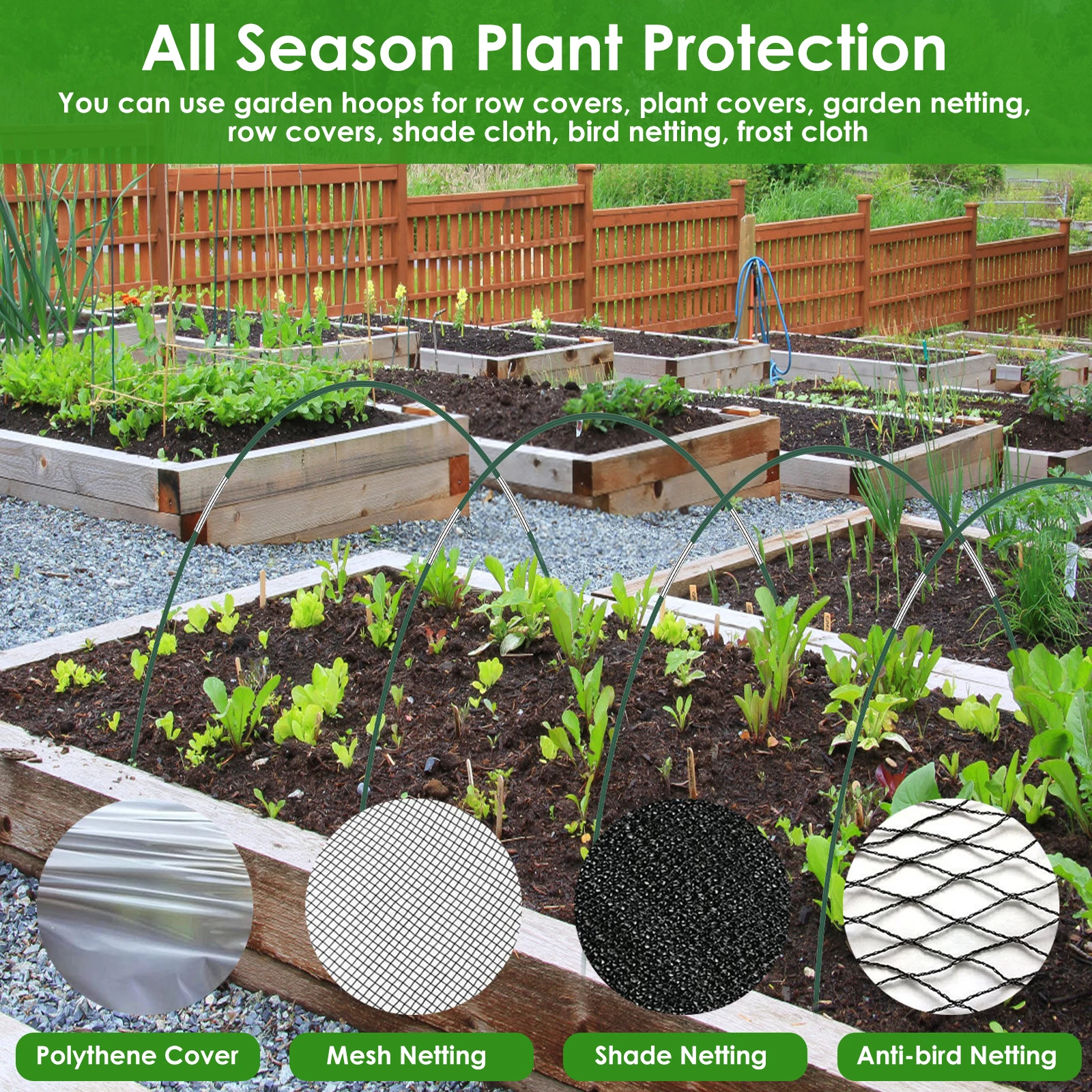 Greenhouse Hoops Set 17 Inches Long Detachable DIY Support Hoops Frame Large Fiberglass Garden Hoops Frame with 18 Fasten Clips