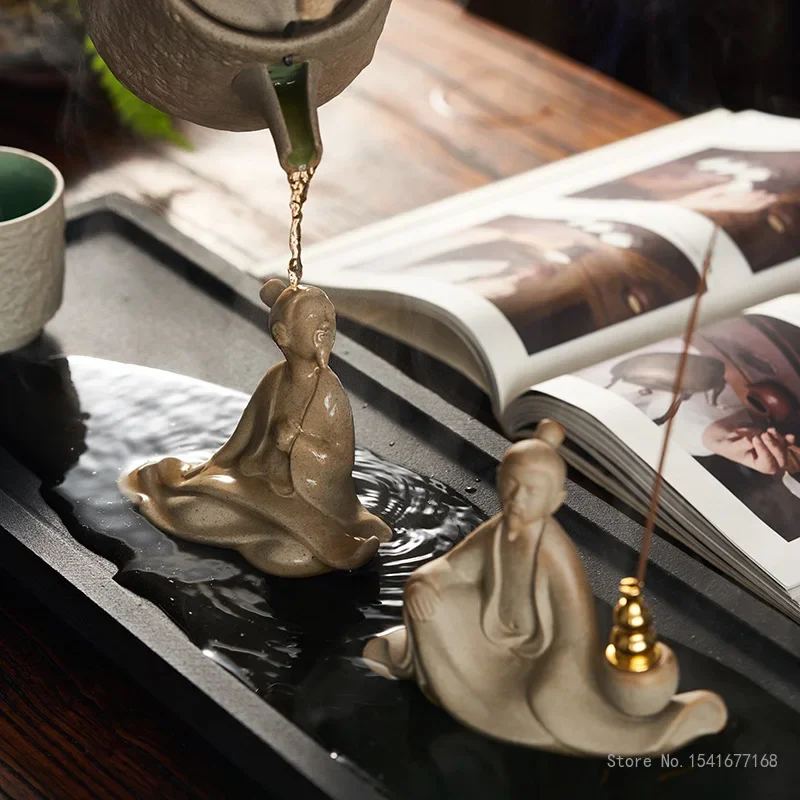 Creative Ceramic Small Tea Pets Ornaments, Retro stoneware, piano, chess, painting and calligraphy, Micro Landscape, 1Pc