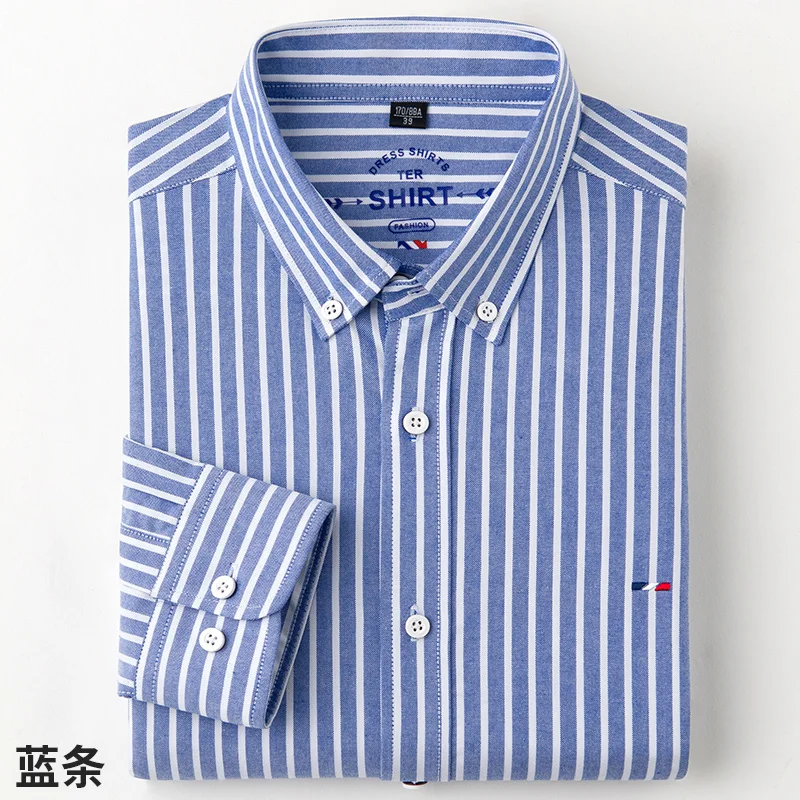 100% Cotton Oxford Plaid Solid Color Striped Shirt Tops Casual Long Sleeve Shirt Slim Fit Shirt Men Camisa Social Korean Clothes