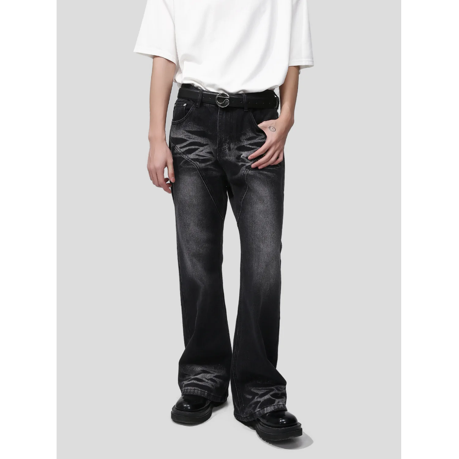 

Черные расклешенные джинсы с завышенной талией для мужчин и женщин от firmранчо 2023, оптовая продажа товаров в стиле Харадзюку, брюки с вырезом лодочкой, бесплатная доставка