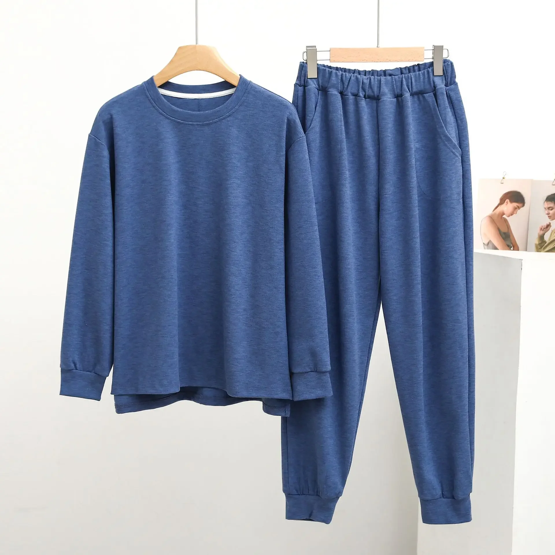 Women Thickened Homewear Sweater set  pajamas Suit Autumn/winter Symphony Velvet Round Neck Short Front Long Back Thermal Home