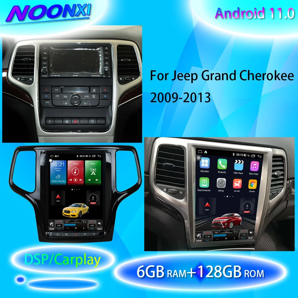

For Jeep Grand Cherokee 2008-2013Car Radio Stereo Multimedia Player GPS Navigation Touch Screen DVD Tesla Style Head Unit 6+128G