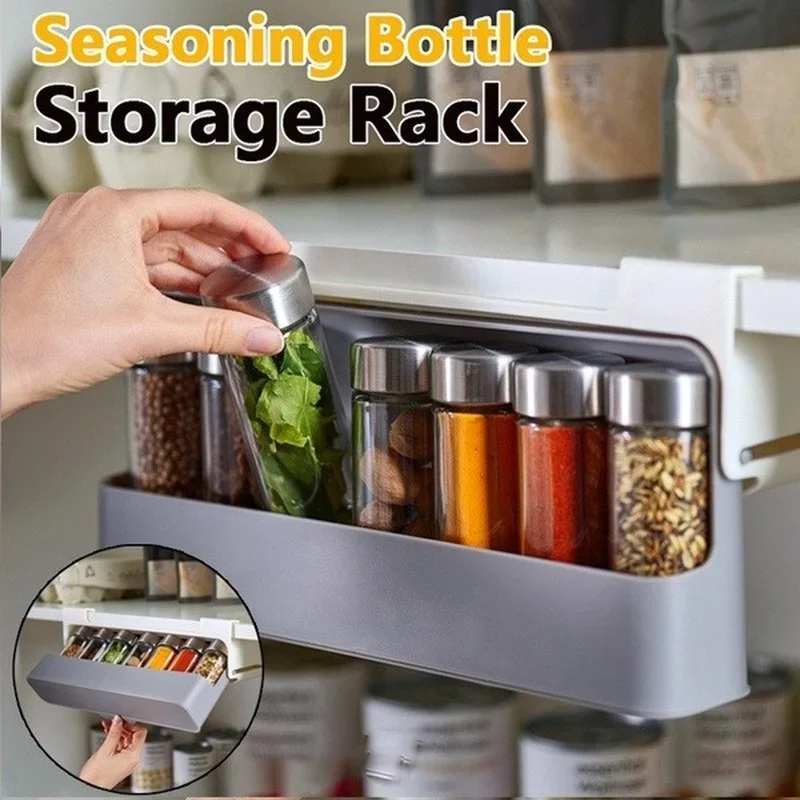 

Kitchen Self-adhesive Spice Organizer Rack Seasoning Bottle Storage Racks Under Desk Drawer Hidden Kitchens Supplies Storages