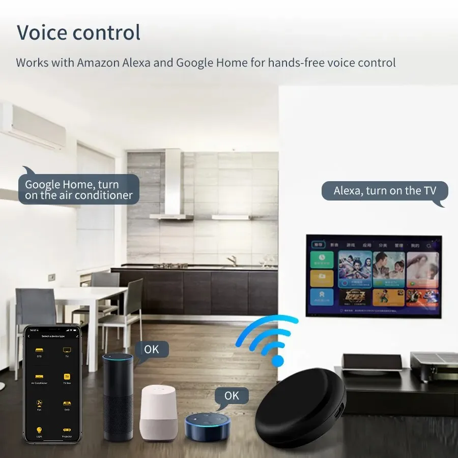Tuya WiFi IR 리모컨 APP 제어 스마트 홈 적외선 범용 Alexa Google과 함께 TV 및 에어컨에 사용 가능