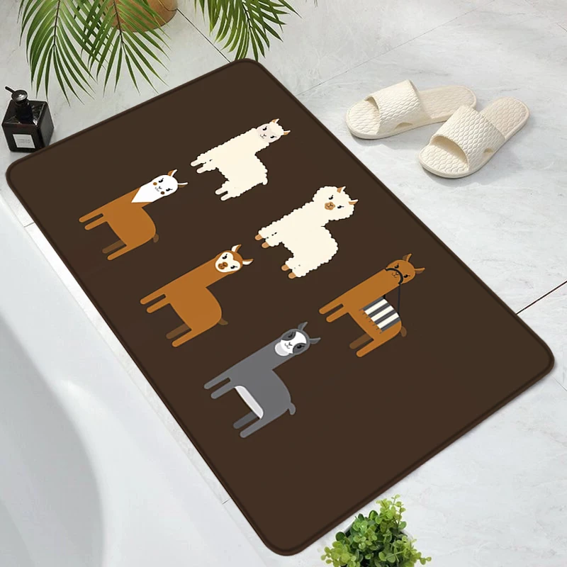 

Bathroom Mat Cute Cartoon Alpaca Home Entrance Carpet Bath Mats Custom Rugs Living Room Washable Non-slip Kitchen Rug Carpets