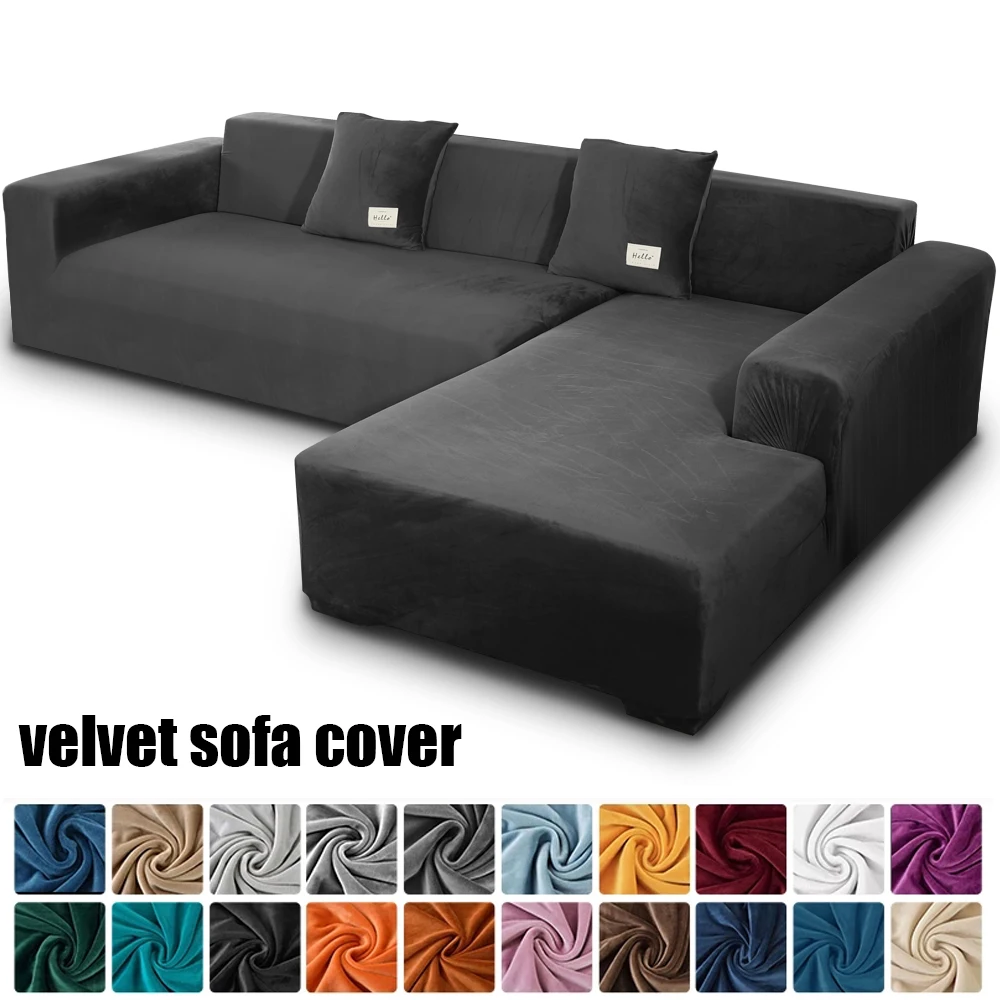 Velvet Sofa Covers Elastic Sectional Couch Cover L Shaped Sofa