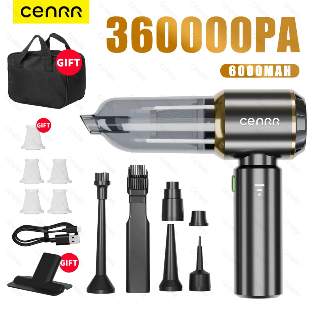 CENRR Mini Car Vacuum Cleaner 360000PA Powerful Wireless Cleaner HandHeld Portable Vacuum For Car Home Cleaning Machine