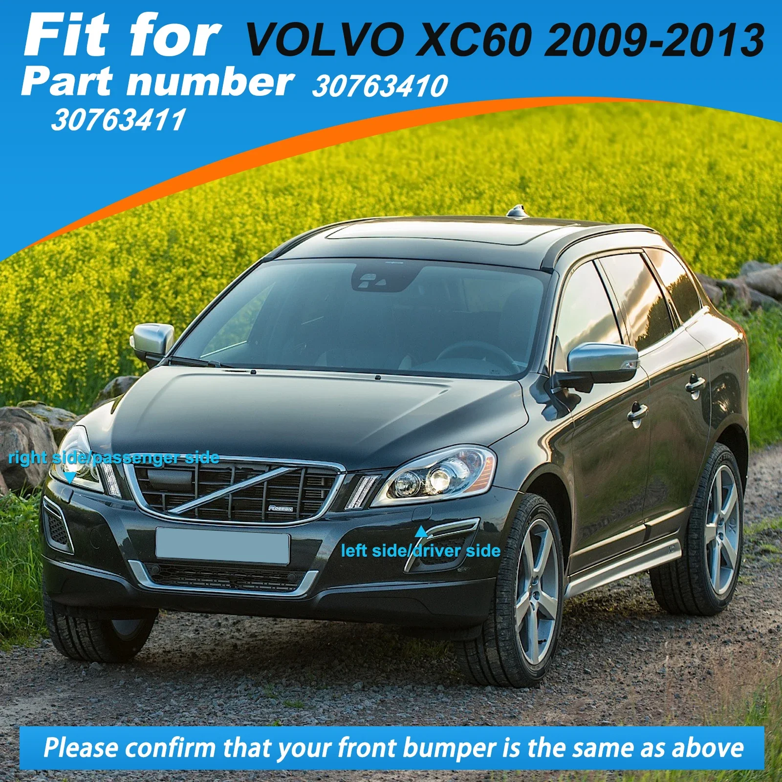 Front Bumper Headlight Washer Cover For VOLVO XC60 2009-2013 30763410 30763411 car headlight washer nozzle cover