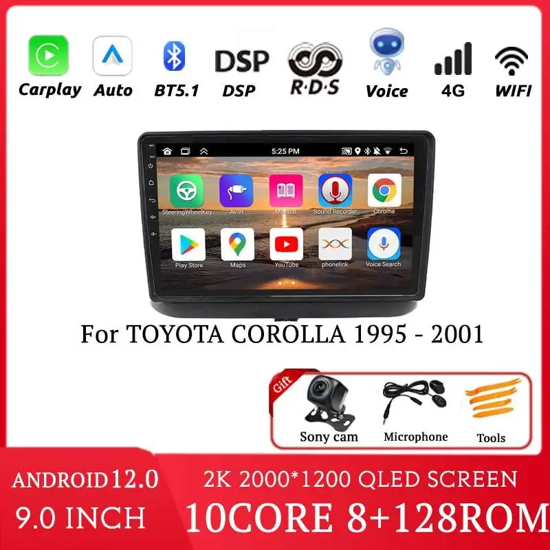 

2K беспроводной Carplay для TOYOTA COROLLA 1995-2001 RHD Автомобильный мультимедийный видеоплеер навигатор GPS dvd Автомобильный android 2din