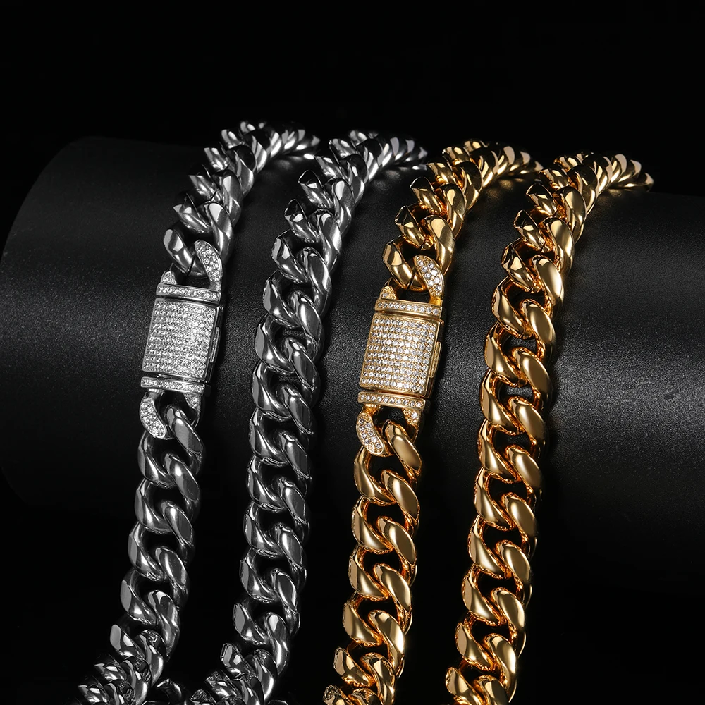 Miami Cuban Link Chain 18K Gold Plated12Mm Collana In Acciaio Inossidabile Massiccio Con Chiusura A Diamante Cz Gioielli Hip Hop Per Uomo Donna