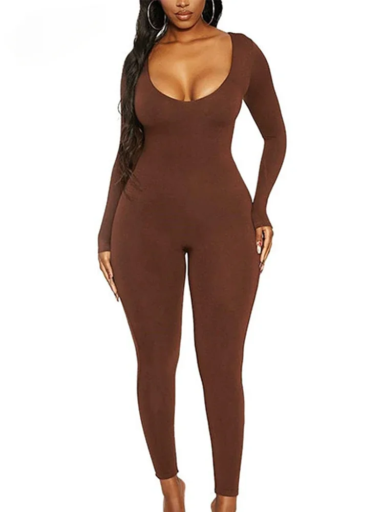2024 Women's Rompers Long Sleeve Solid Skinny Bodycon Jumpsuits Fashion Sports Fitness Casual Activity Streetwear Overalls