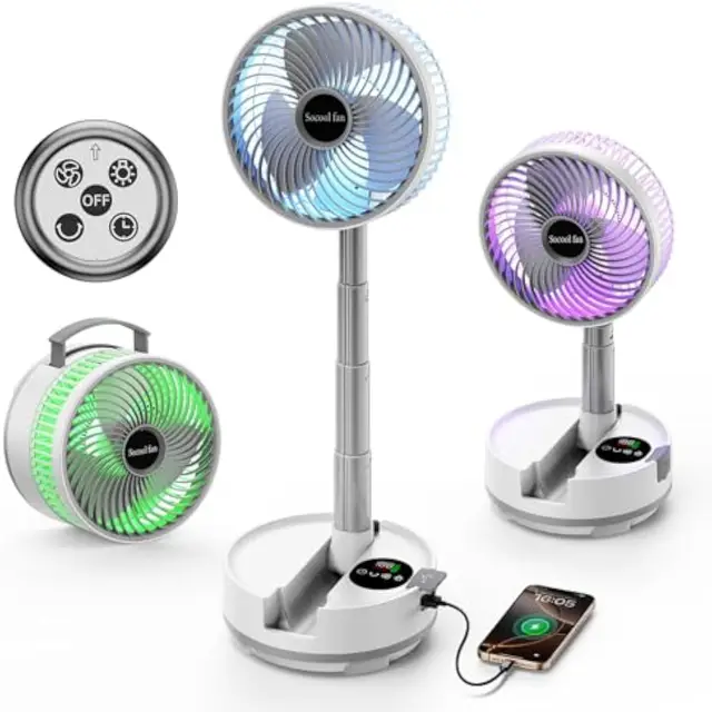 Nouveau ventilateur pliable 20000mAh avec télécommande/lumière/minuterie 9 vitesses ventilateur debout oscillant détachable ventilateur de Camping Rechargeable Portable 1