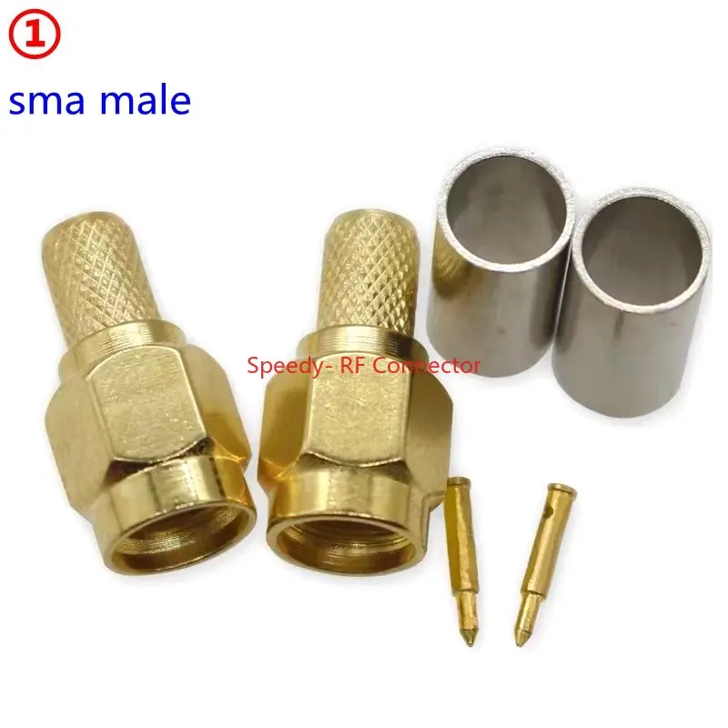 SMA 수 플러그 암 잭 커넥터, RPSMA 수 암 크림프 RG58 LMR195 RG400 RG142 케이블 황동 구리 빠른 배송, 10 개