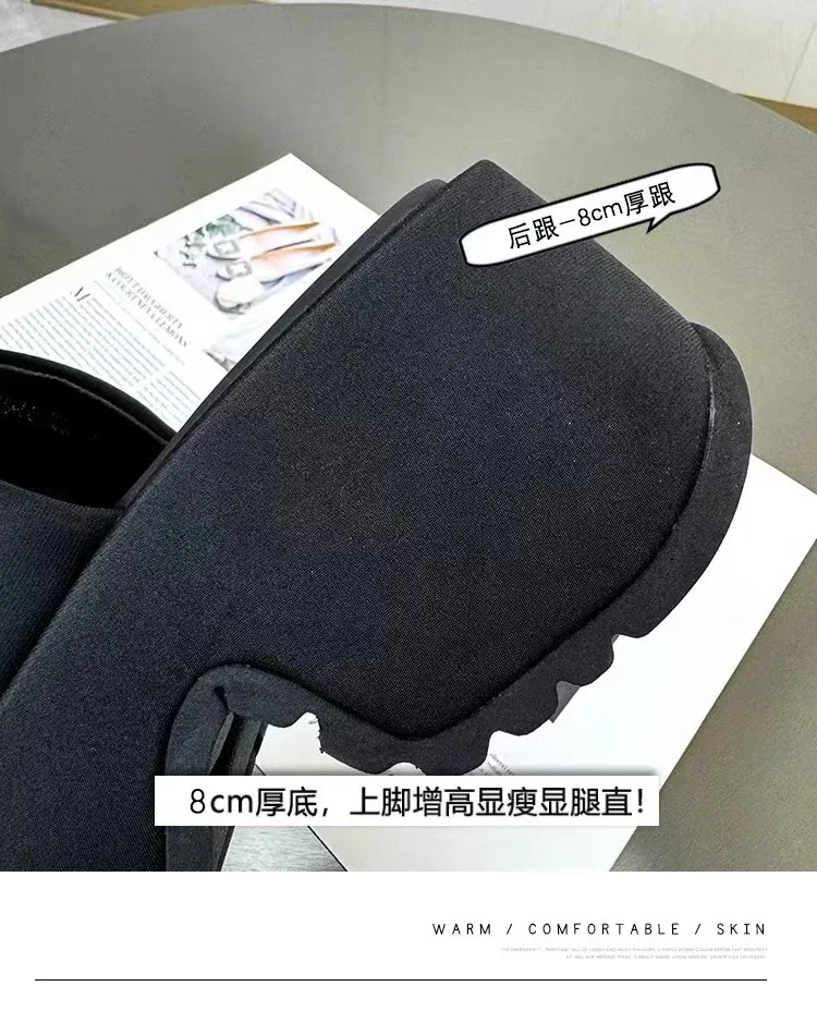 패션 플랫폼 블랙 샌들 여성 스퀘어 발가락 세련된 야외 슬리퍼 슬리퍼 2025 뉴 여름 거리 고스 슬라이드 비치 신발
