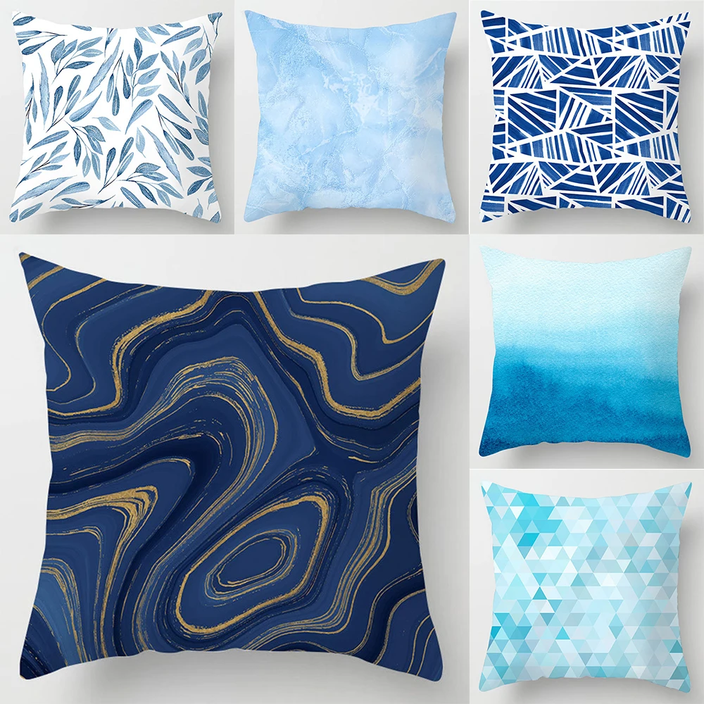 

Blue Marble Print Polyester Pillowcase Geometric Cushion Cover Art Pachwork Car Sofa Waist Throw Pillow Case Home Decor
