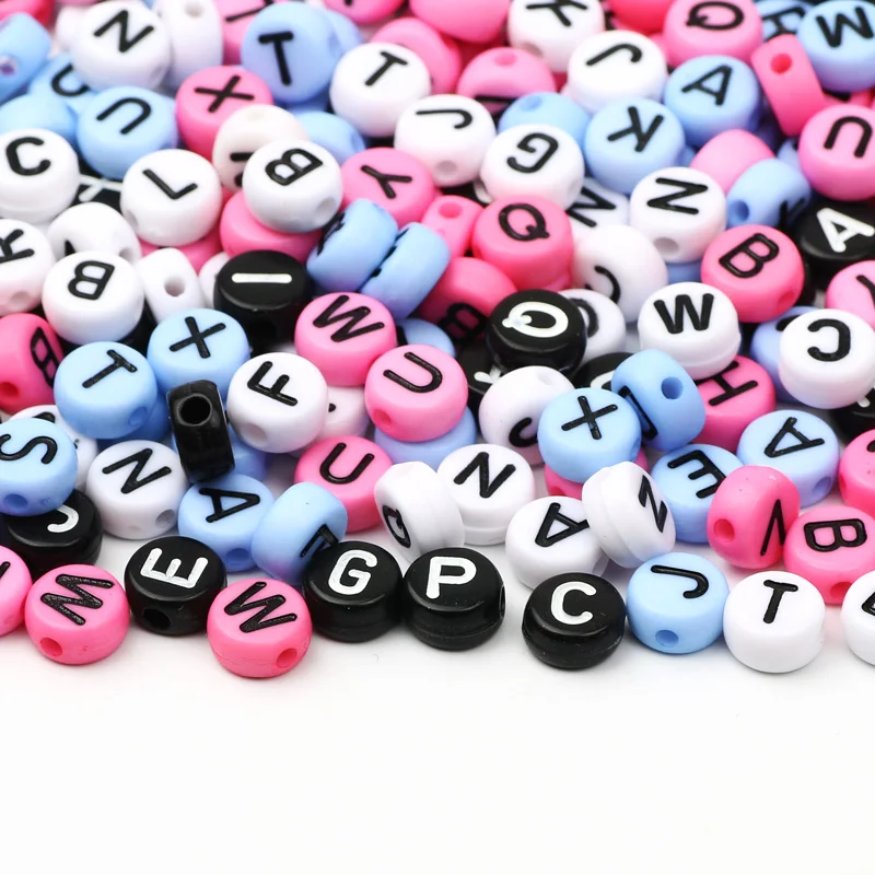 4x7mm Acrylic Letter Round Beads Alphabet Black White Blue Pink Loose Beads  For Jewelry Making Bracelet Necklace DIY Accessories